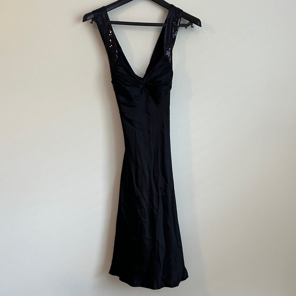 Calvin Klein Black Satin and Sequin Midi Slip Dress Vintage y2k